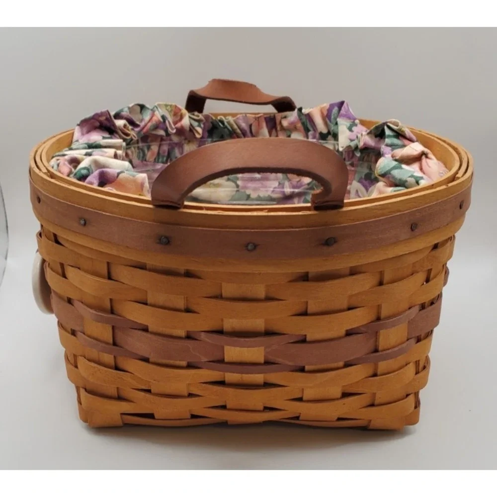 Longaberger Petunia Basket Handwoven Dresden OH Liner Tie-On Signed 1997‎